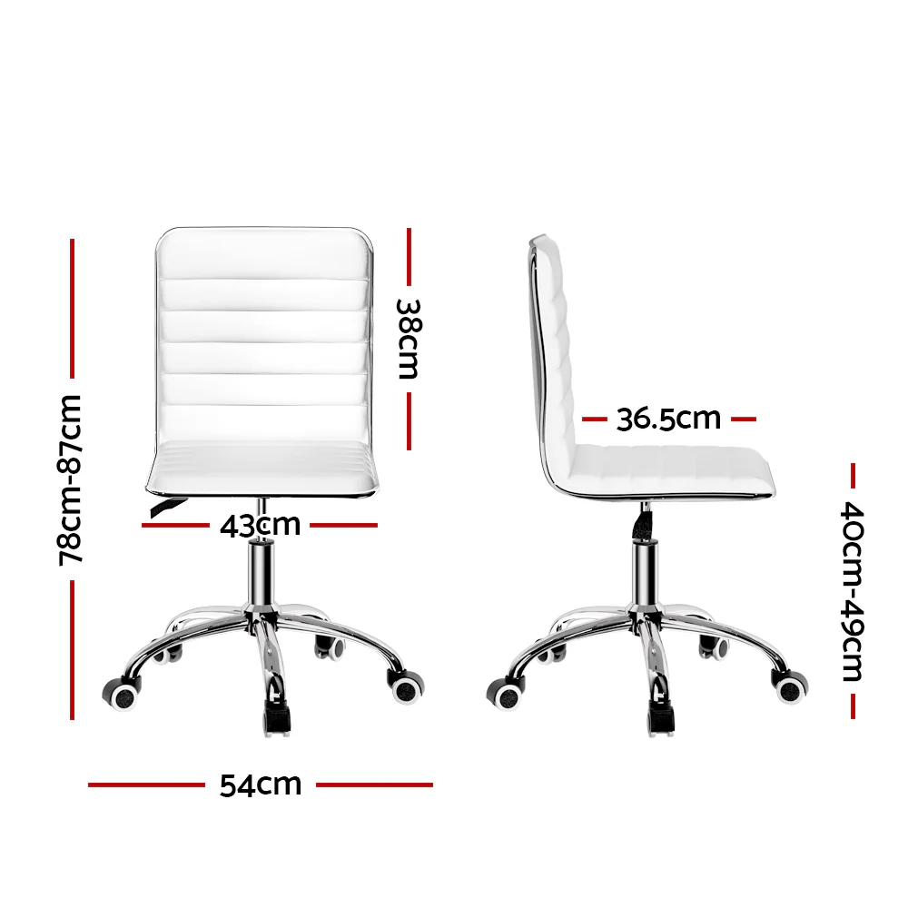 Office Chair Computer Desk Gaming Chairs PU Leather Low Back White - Image 2