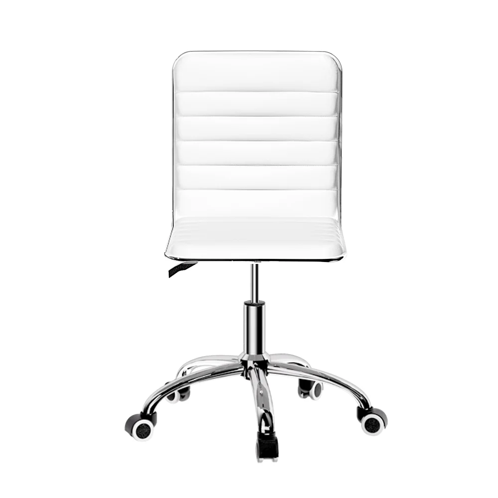 Office Chair Computer Desk Gaming Chairs PU Leather Low Back White - Image 3