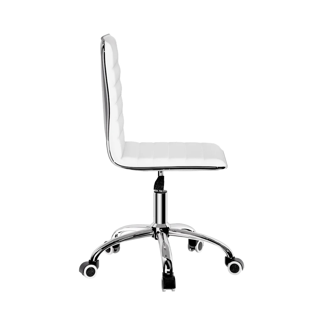 Office Chair Computer Desk Gaming Chairs PU Leather Low Back White - Image 4
