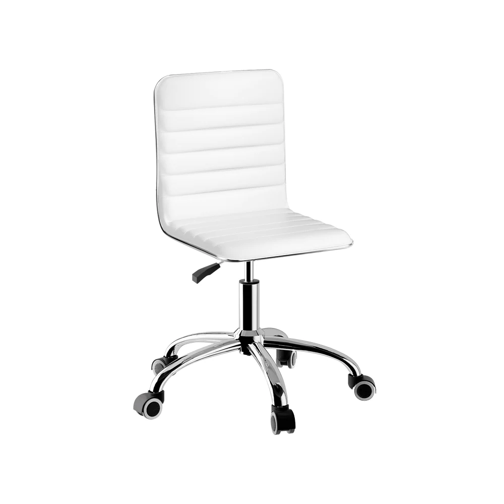 Office Chair Computer Desk Gaming Chairs PU Leather Low Back White - Image 7