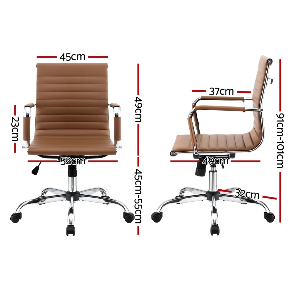 Office Chair Conference Chairs PU Leather Mid Back Brown - Image 2