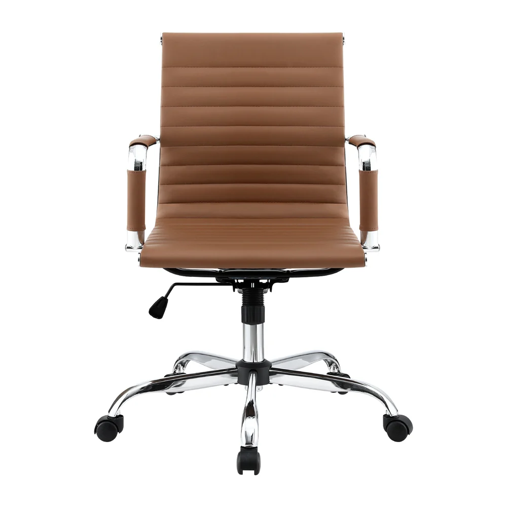Office Chair Conference Chairs PU Leather Mid Back Brown - Image 3