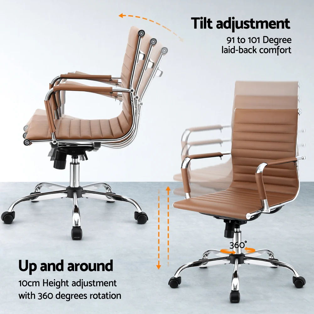 Office Chair Conference Chairs PU Leather Mid Back Brown - Image 4