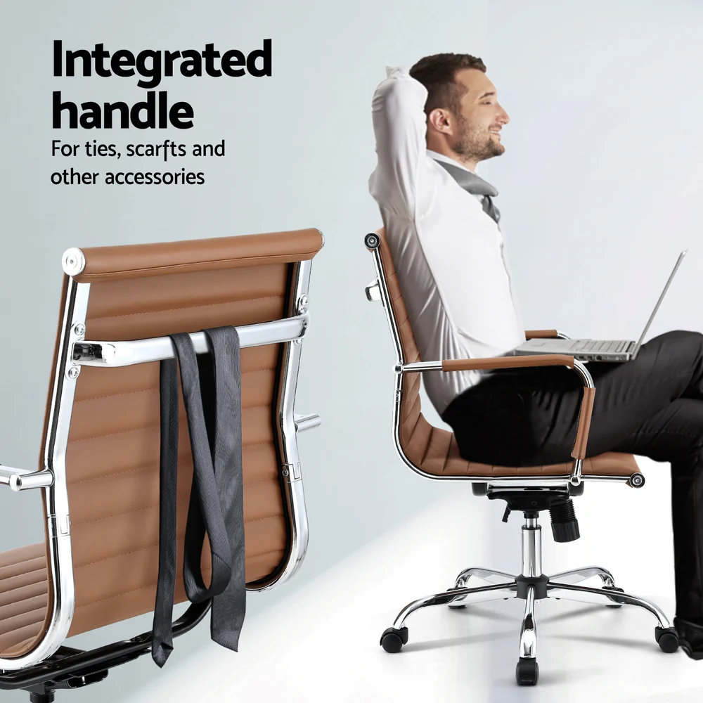 Office Chair Conference Chairs PU Leather Mid Back Brown - Image 5