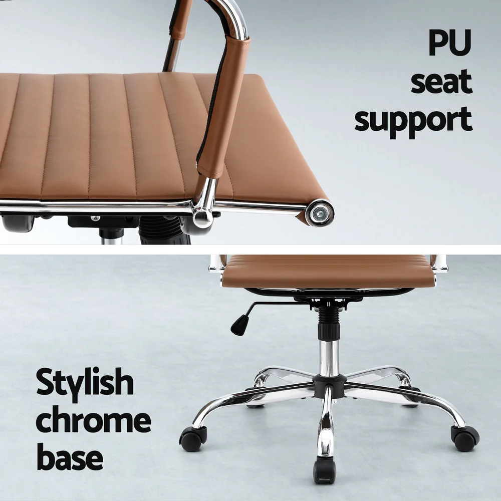 Office Chair Conference Chairs PU Leather Mid Back Brown - Image 6