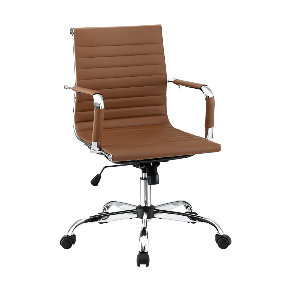 Office Chair Conference Chairs PU Leather Mid Back Brown - Image 7