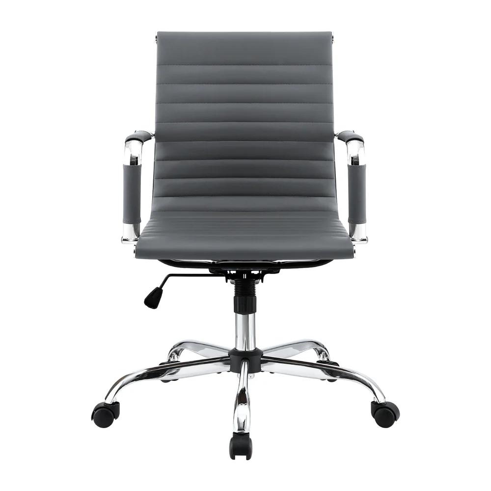 Office Chair Conference Chairs PU Leather Mid Back Grey - Image 3