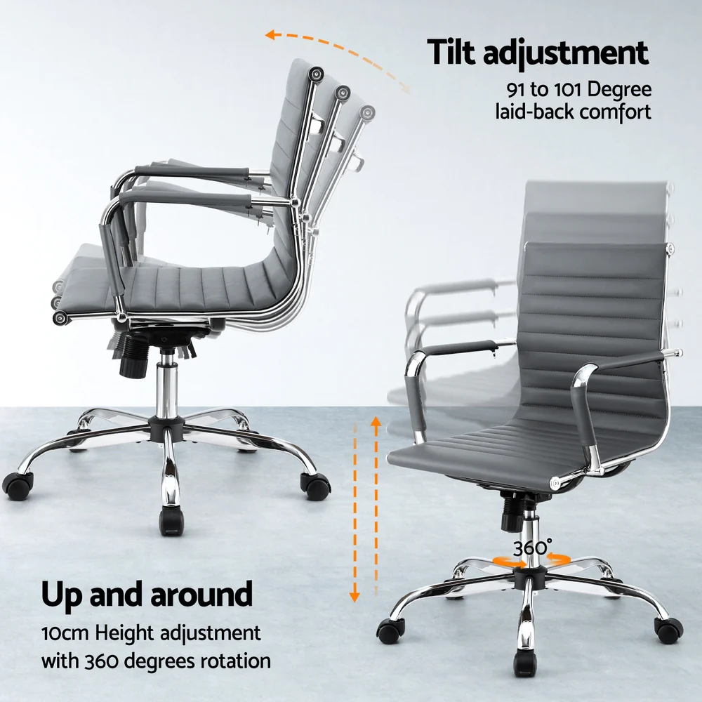 Office Chair Conference Chairs PU Leather Mid Back Grey - Image 4