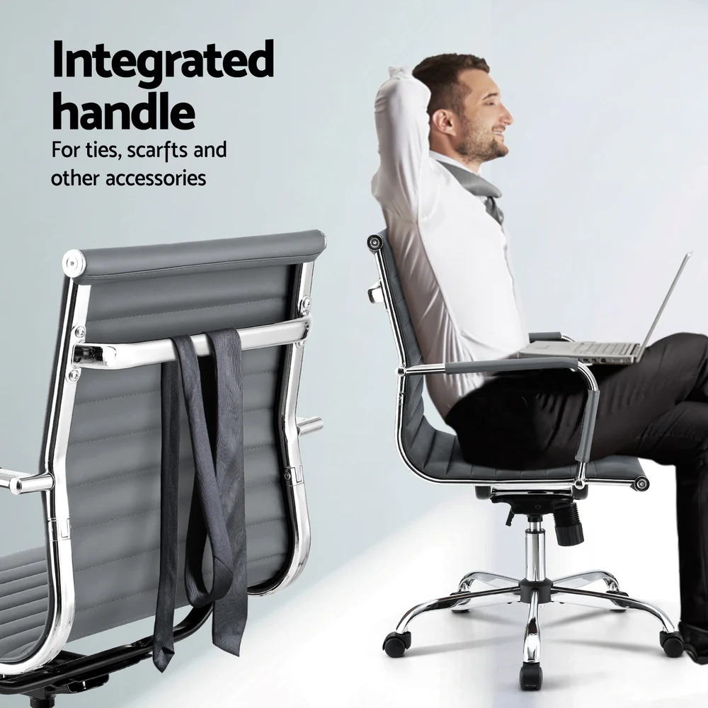 Office Chair Conference Chairs PU Leather Mid Back Grey - Image 5