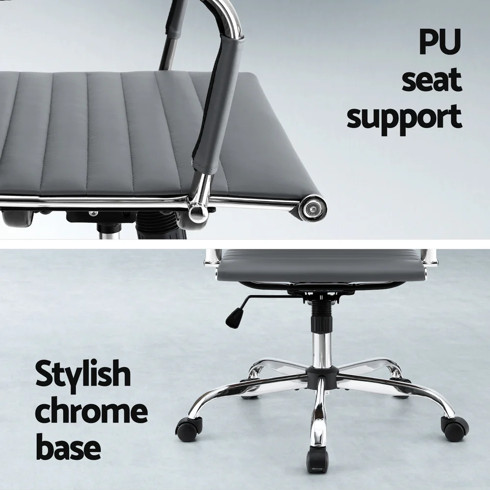 Office Chair Conference Chairs PU Leather Mid Back Grey - Image 6