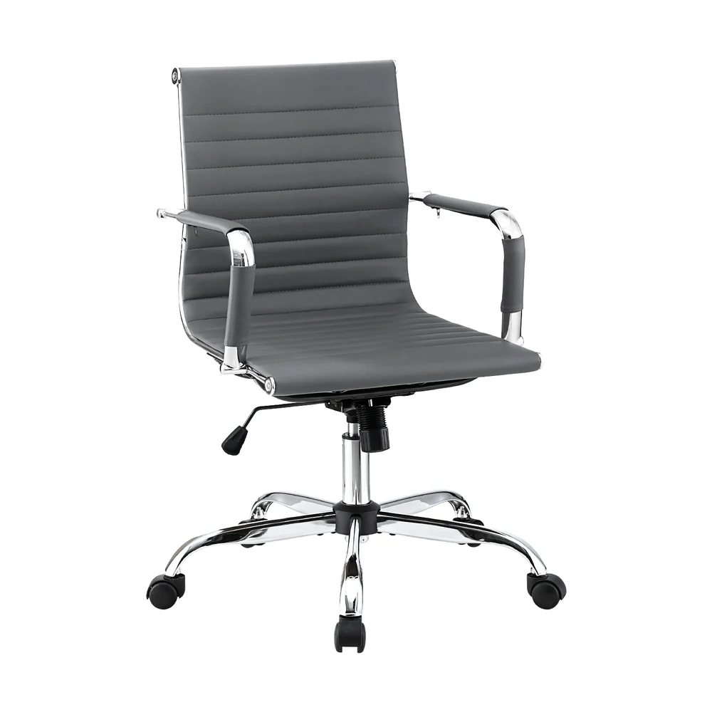 Office Chair Conference Chairs PU Leather Mid Back Grey - Image 7