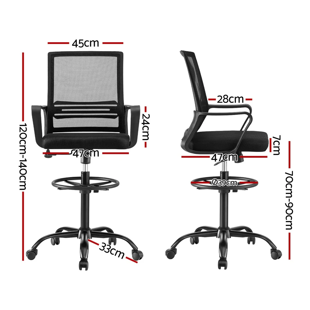 Office Chair Drafting Chairs Stool Computer Desk Studios Mesh Black - Image 2