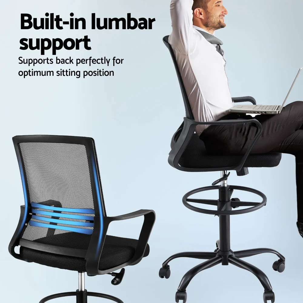 Office Chair Drafting Chairs Stool Computer Desk Studios Mesh Black - Image 5
