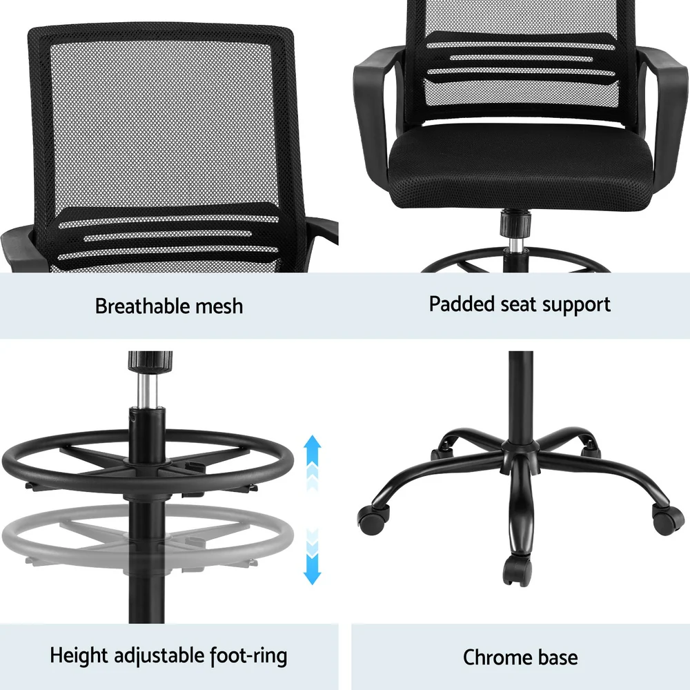 Office Chair Drafting Chairs Stool Computer Desk Studios Mesh Black - Image 6