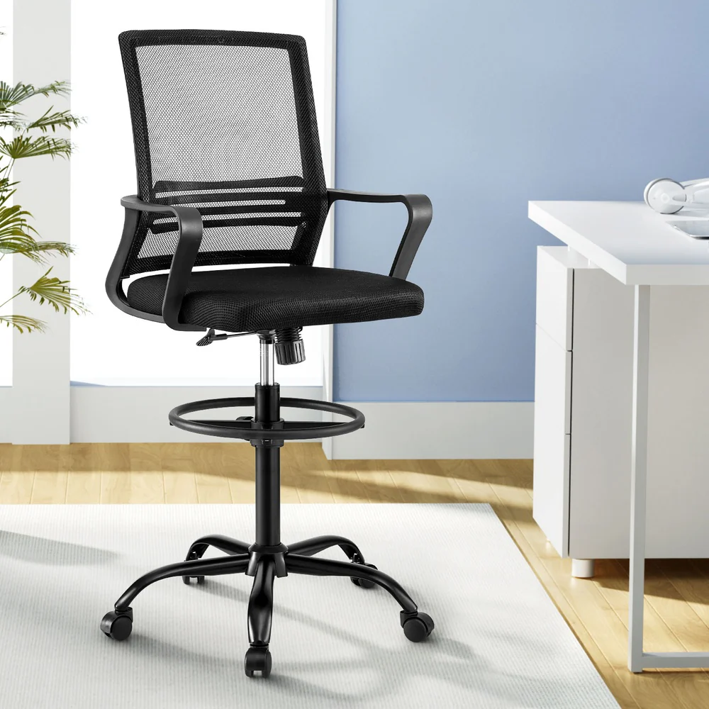 Office Chair Drafting Chairs Stool Computer Desk Studios Mesh Black - Image 7
