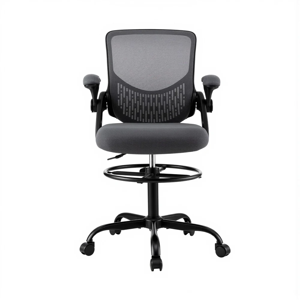 Office Chair Drafting Chairs Stool Computer Desk Studios Mesh Grey - Image 3