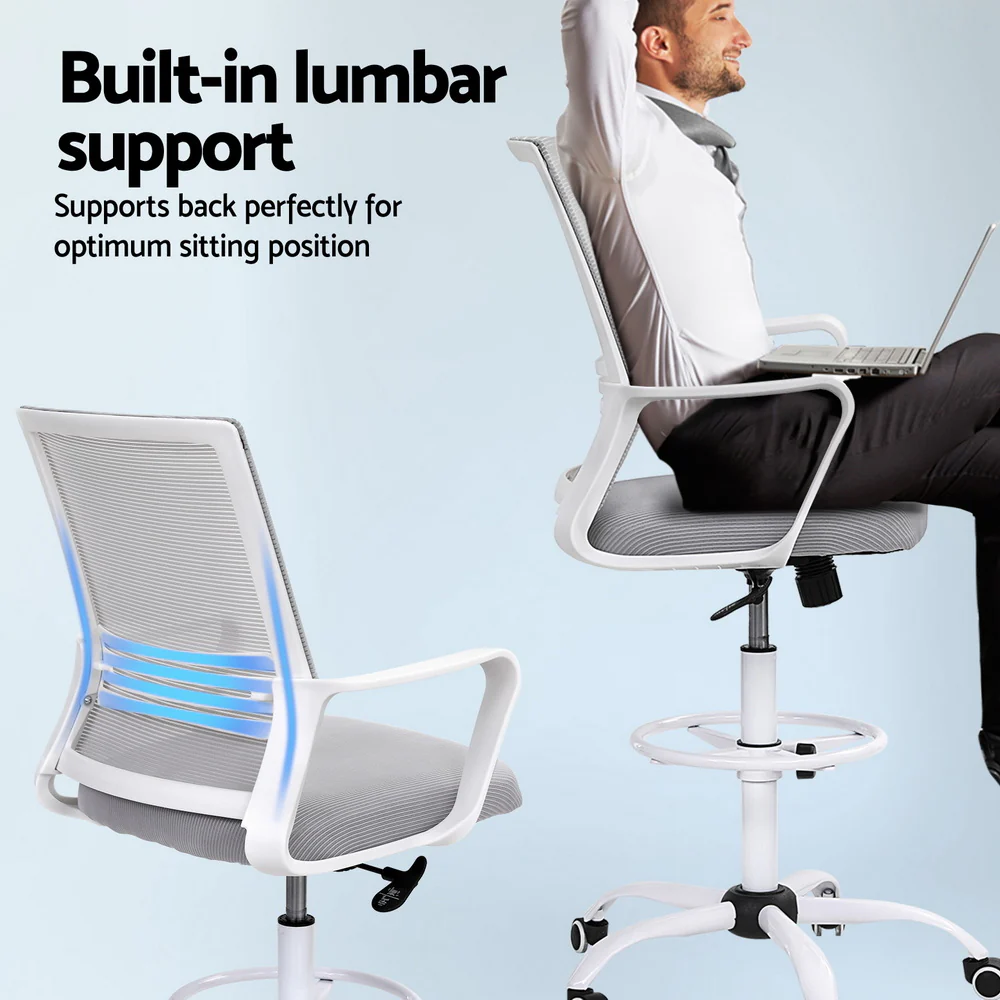 Office Chair Drafting Chairs Stool Computer Desk Studios Mesh White - Image 5