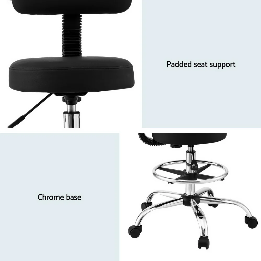Office Chair Drafting Computer Standing Desk Chairs Ergonomic PU Black - Image 6