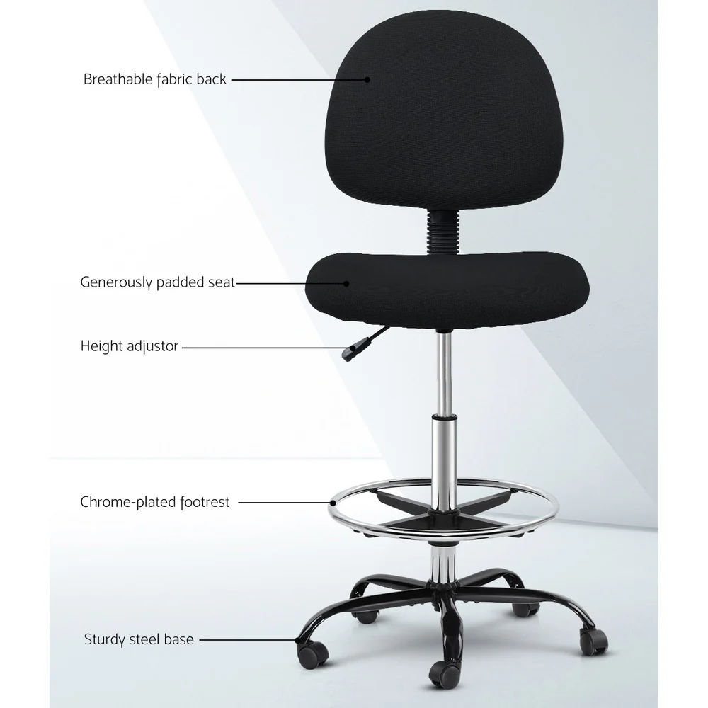 Office Chair Drafting Stool Fabric Chairs Black - Image 4