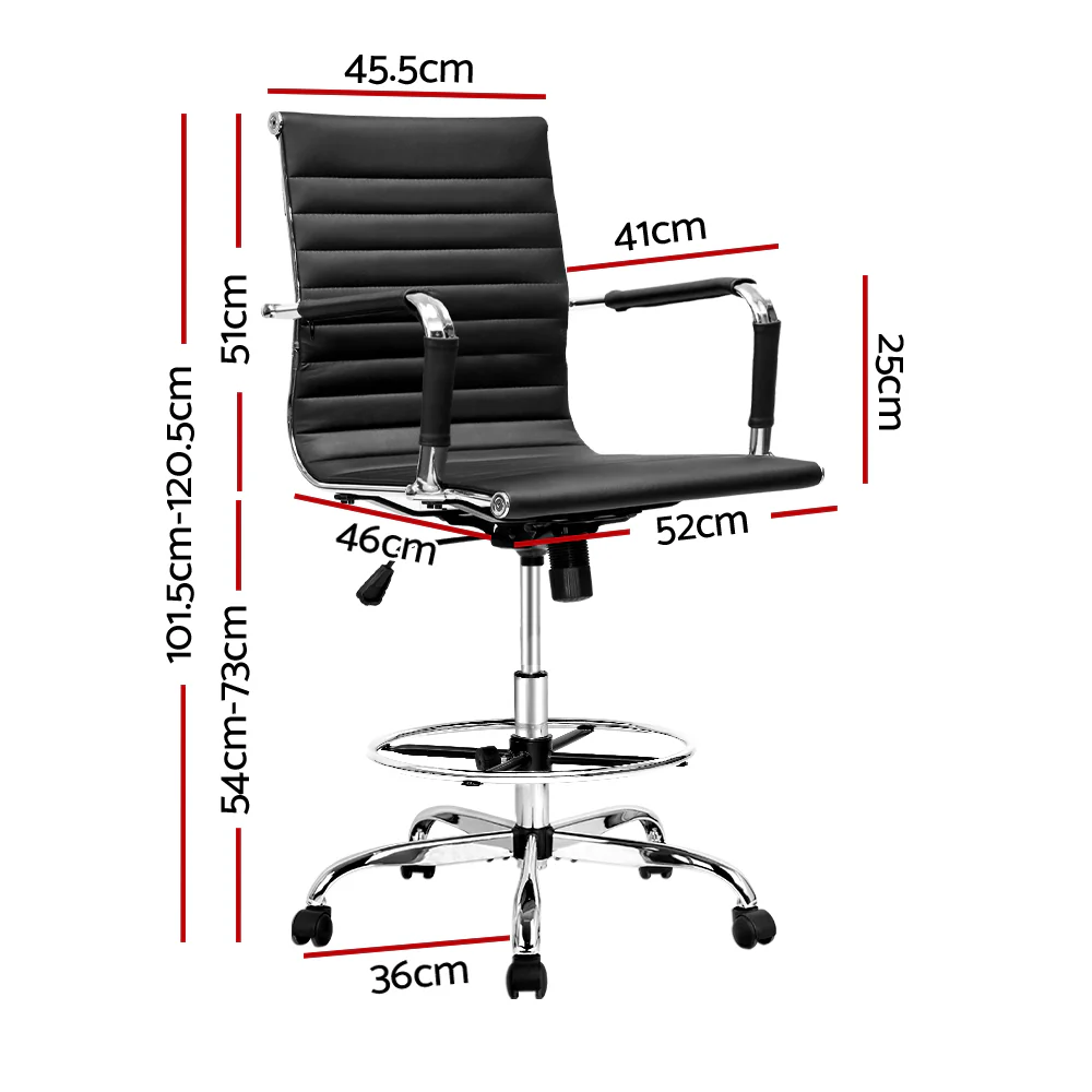Office Chair Drafting Stool Leather Chairs Black - Image 2
