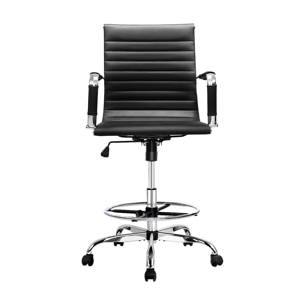 Office Chair Drafting Stool Leather Chairs Black - Image 3