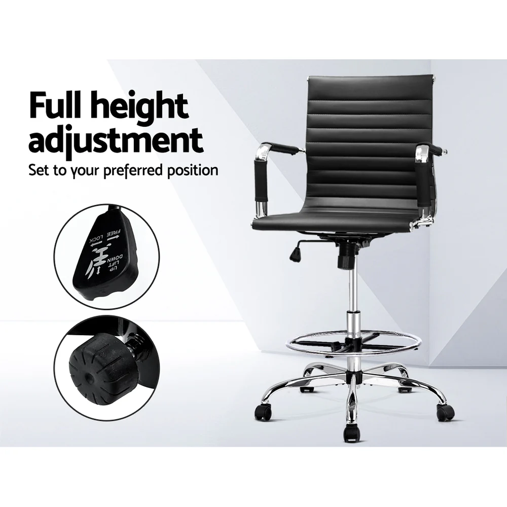 Office Chair Drafting Stool Leather Chairs Black - Image 4