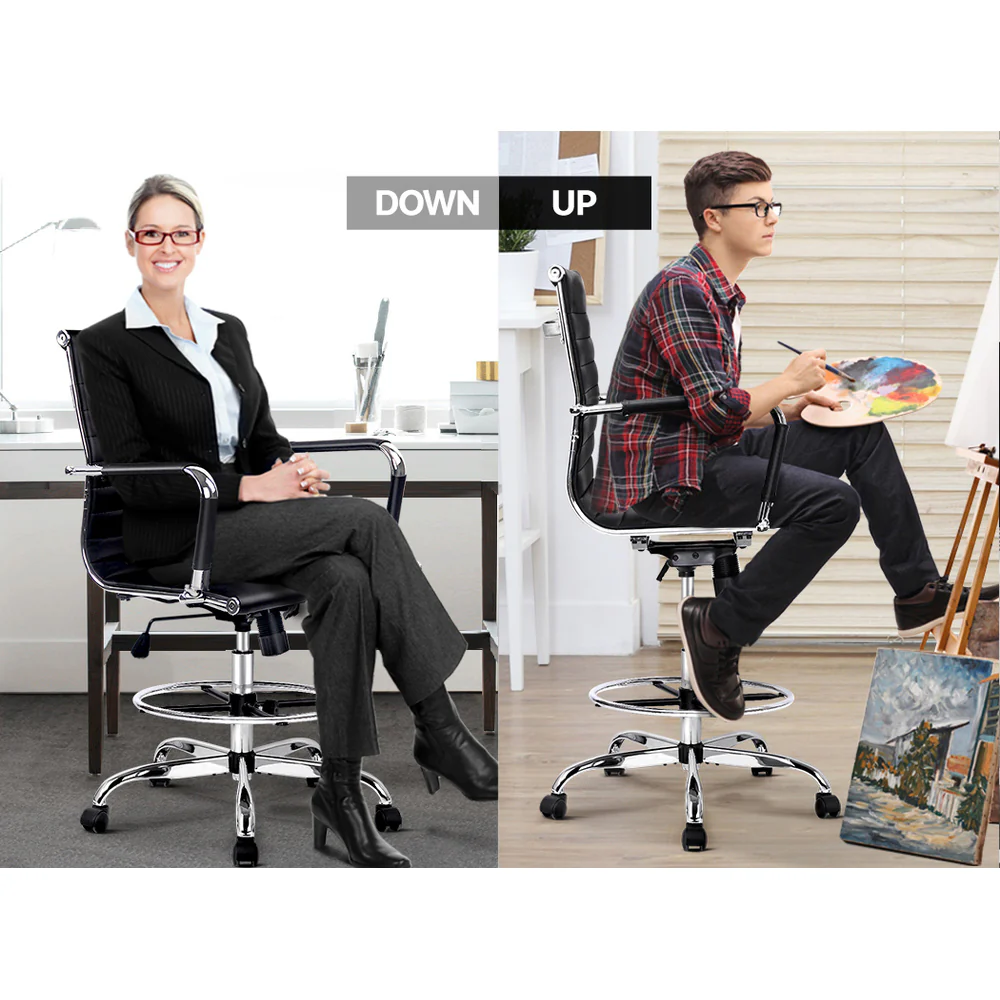 Office Chair Drafting Stool Leather Chairs Black - Image 5