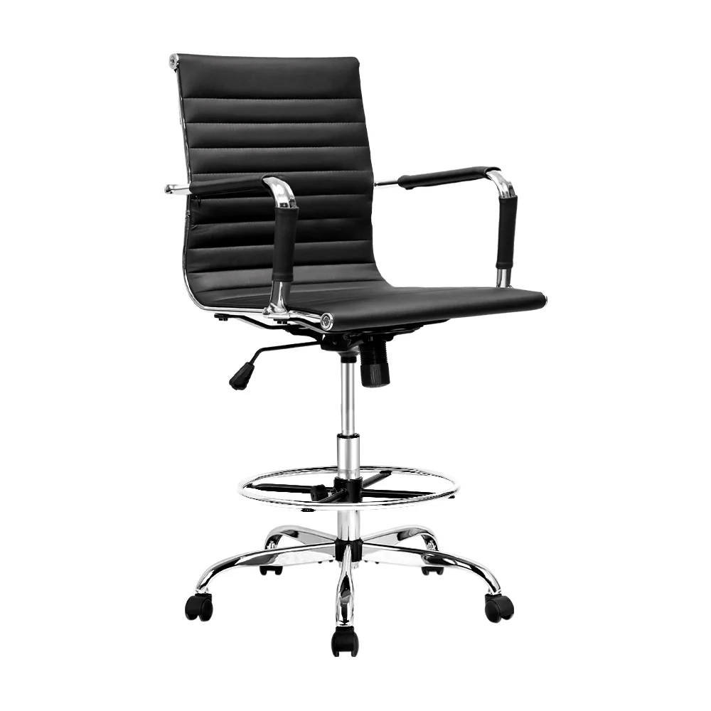 Office Chair Drafting Stool Leather Chairs Black - Image 7