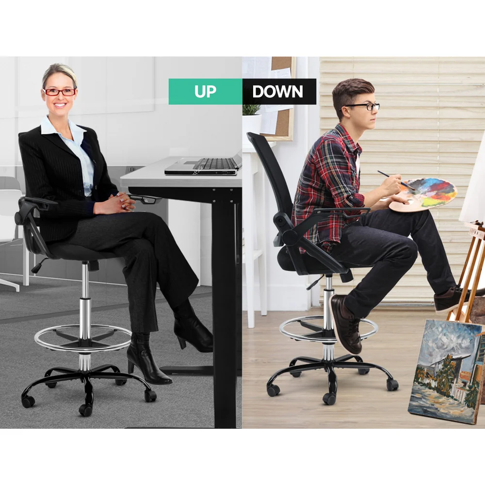 Office Chair Drafting Stool Mesh Chairs Black - Image 7