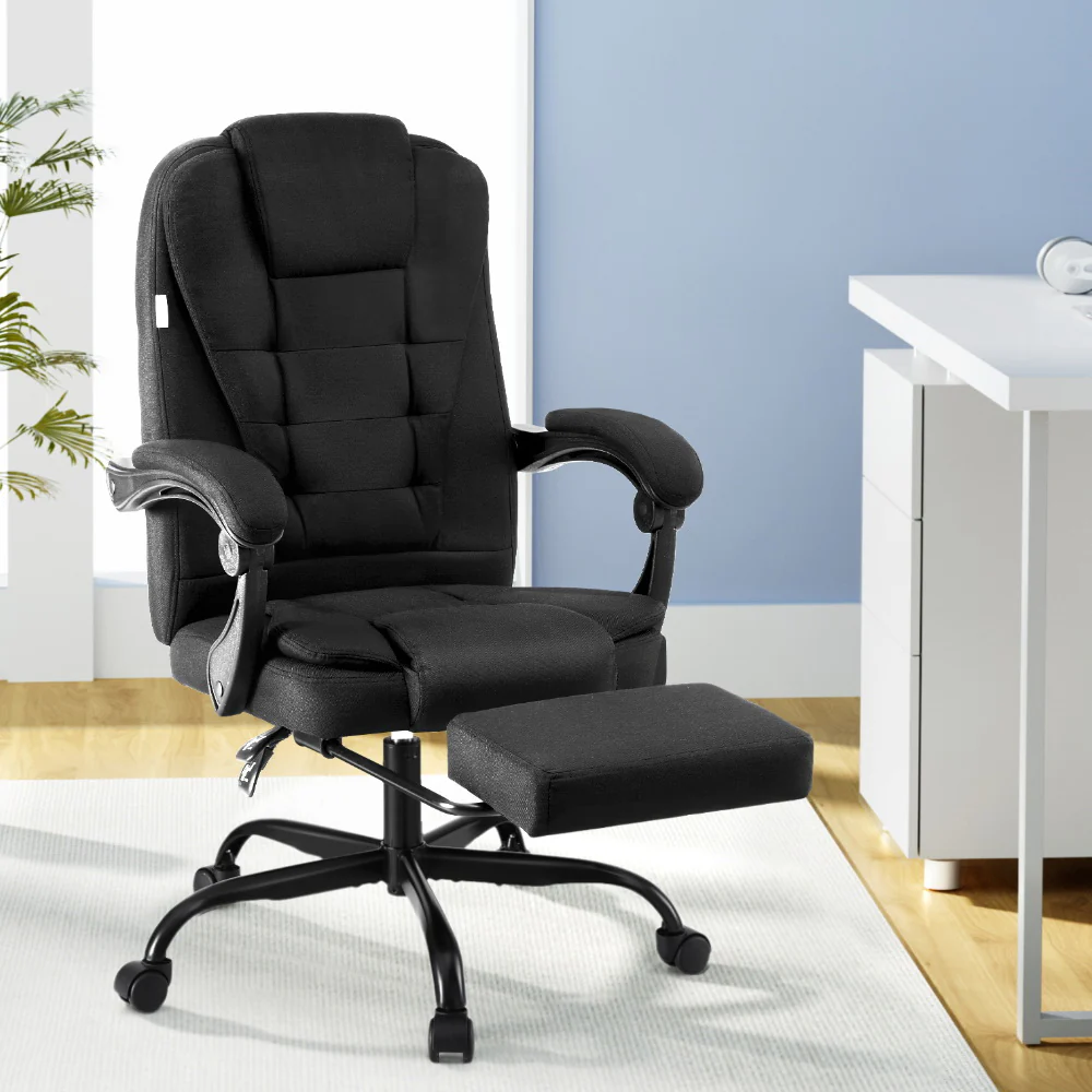 Office Chair Executive Fabric Seat Racing Computer Desk Chairs Footrest - Image 7