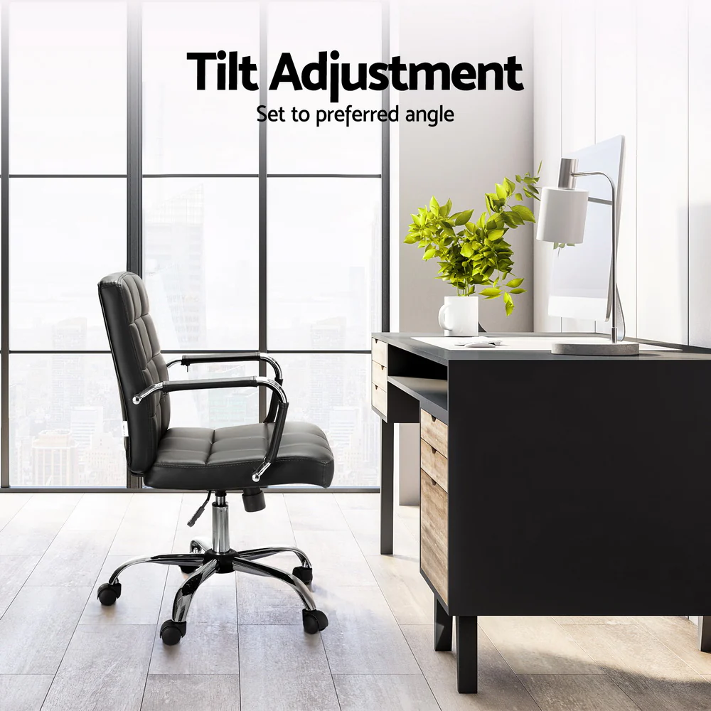 Office Chair PU Leather Mid Back Black - Image 4