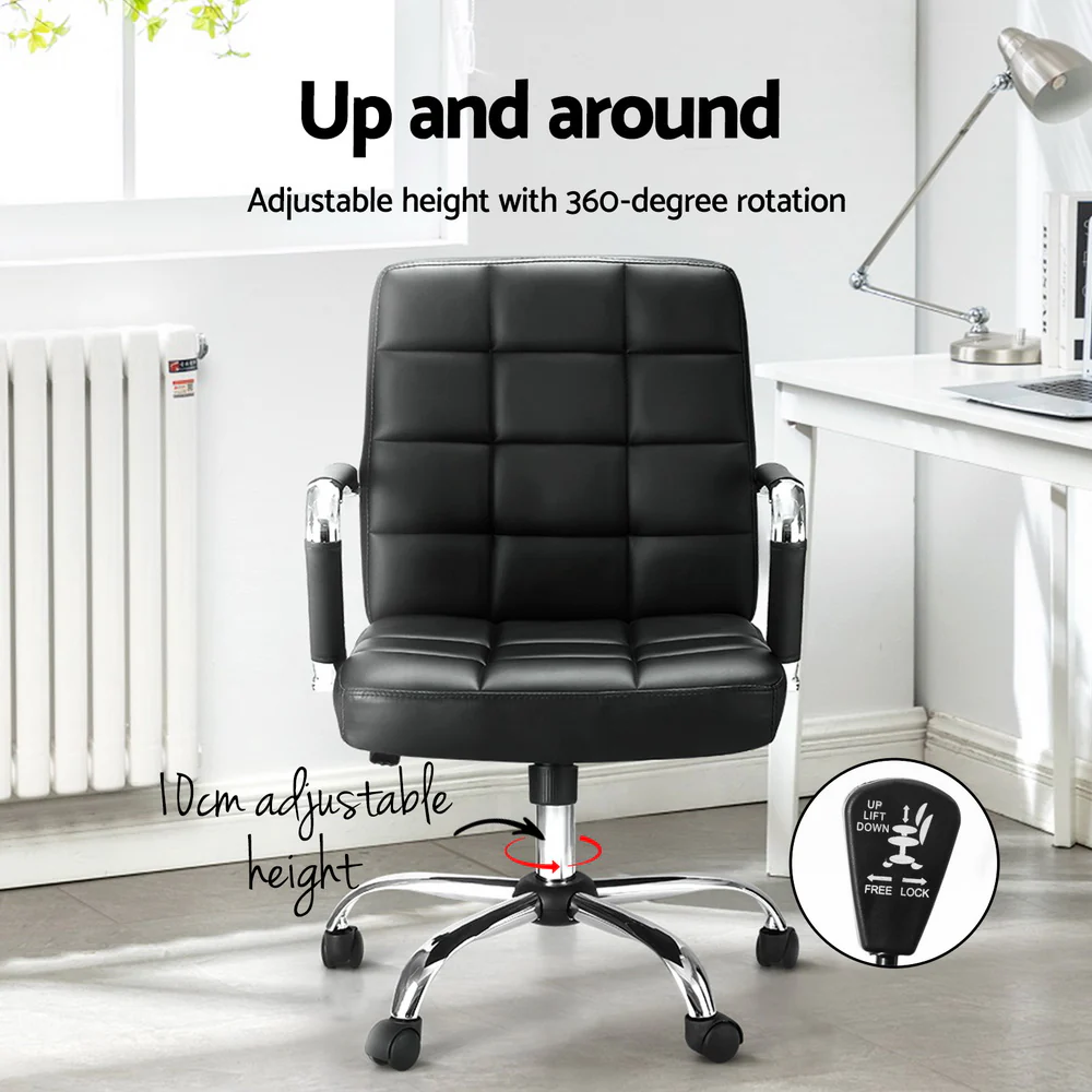 Office Chair PU Leather Mid Back Black - Image 5