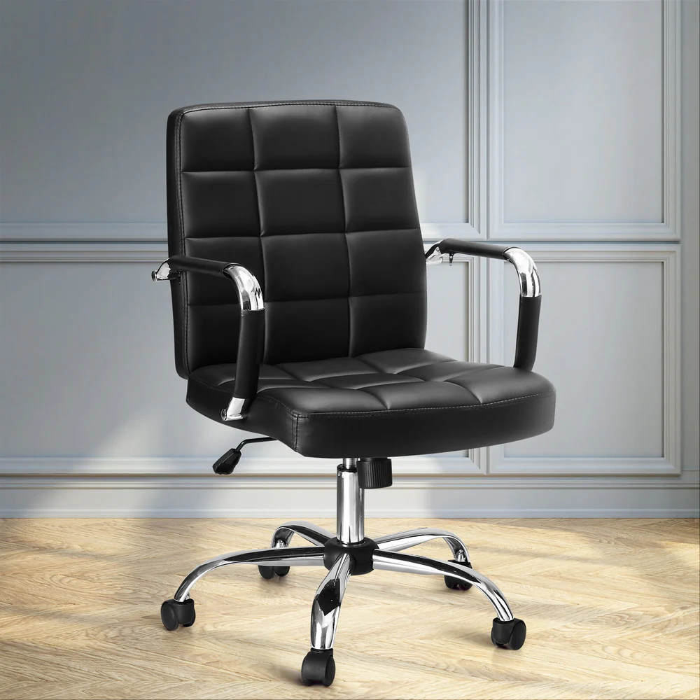 Office Chair PU Leather Mid Back Black - Image 7