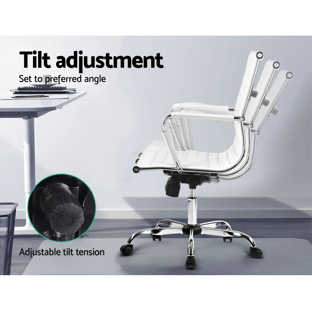 Office Chair PU Leather Mid Back White - Image 4