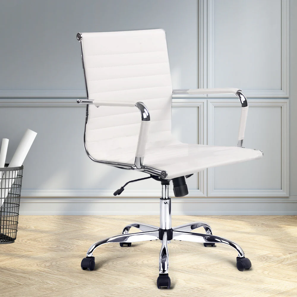 Office Chair PU Leather Mid Back White - Image 7