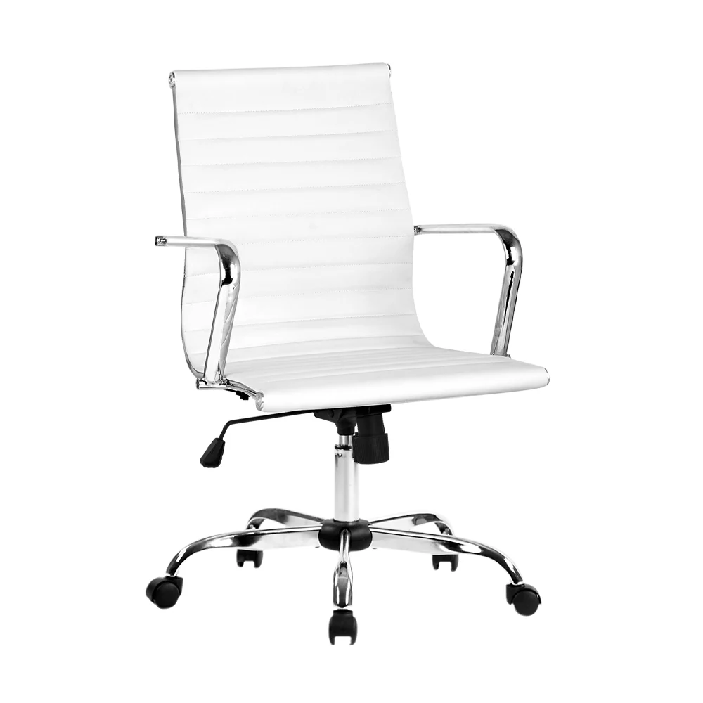 Office Chair PU Leather Mid Back White - Image 8