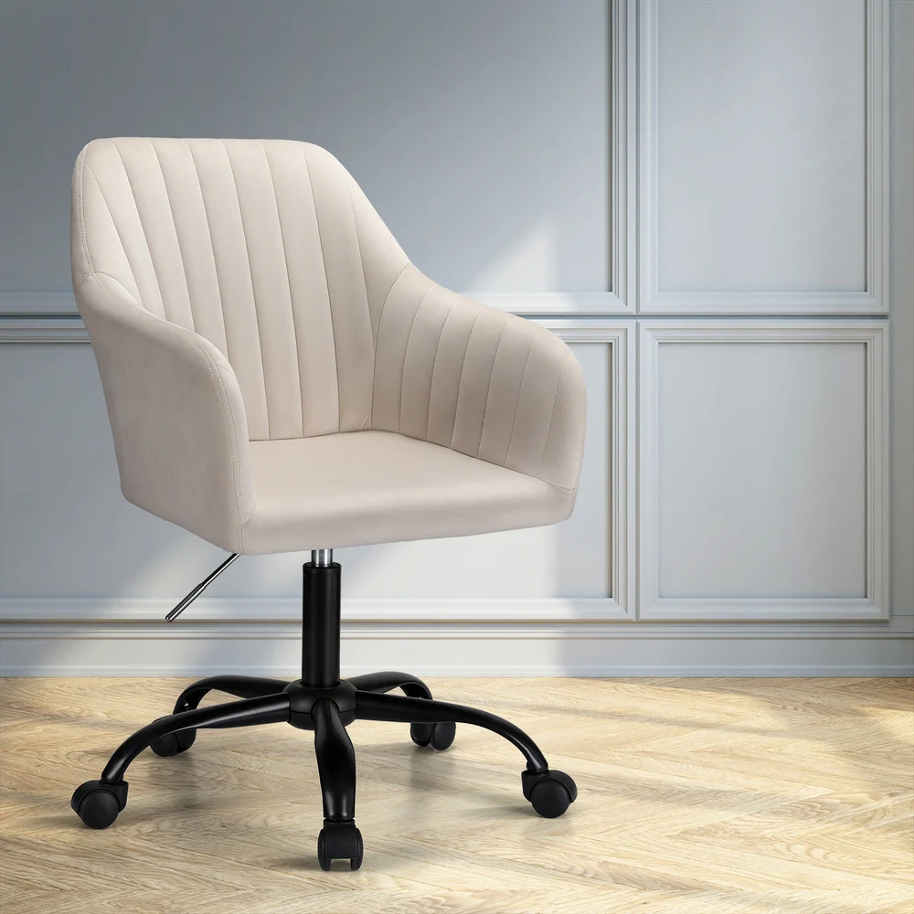 Office Chair Velvet Seat Cream - Image 5