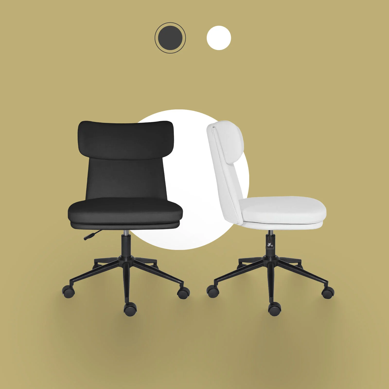 Office Desk Chair - PU Leather Home Office Swivel Chair Computer Seat BLACK - Image 4