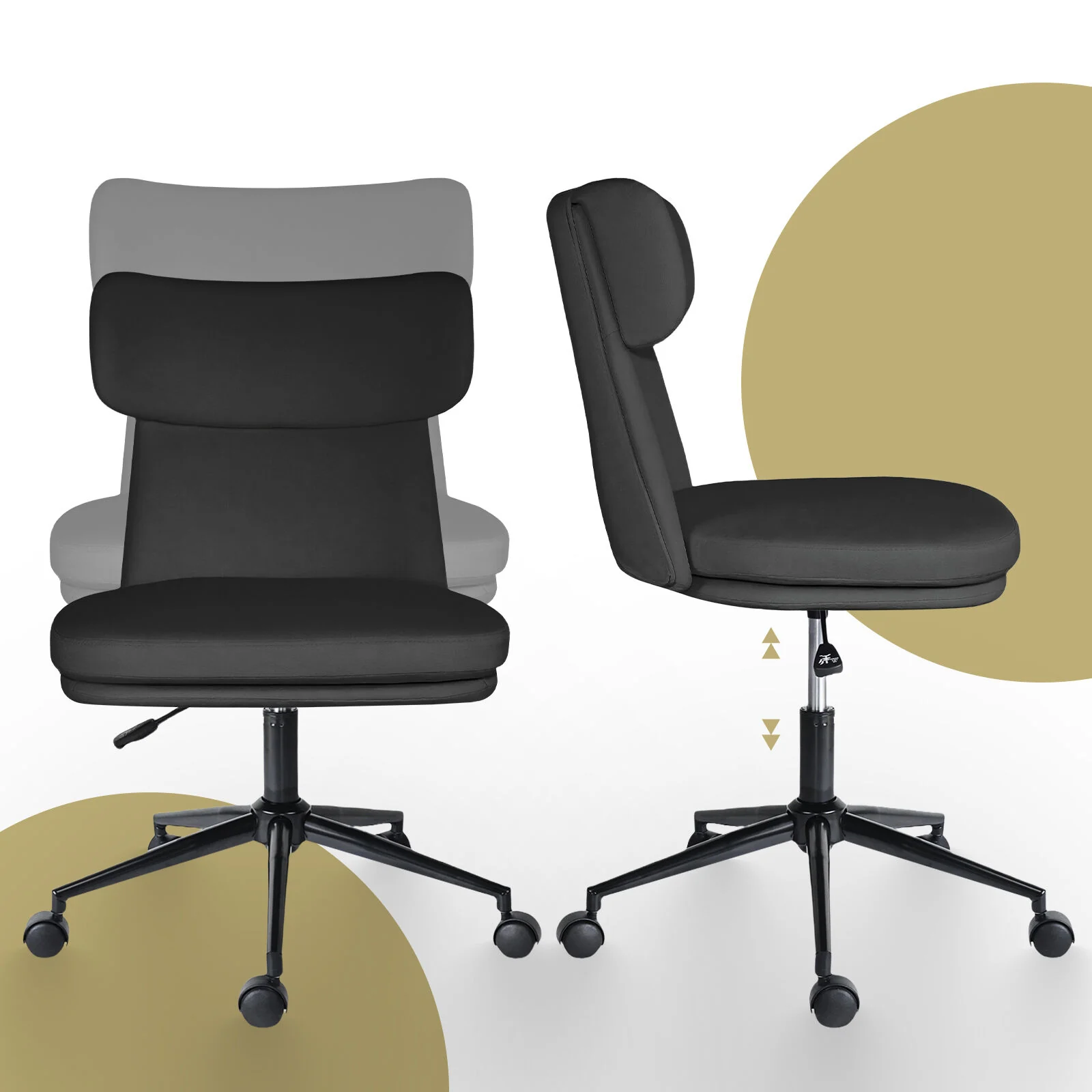 Office Desk Chair - PU Leather Home Office Swivel Chair Computer Seat BLACK - Image 7