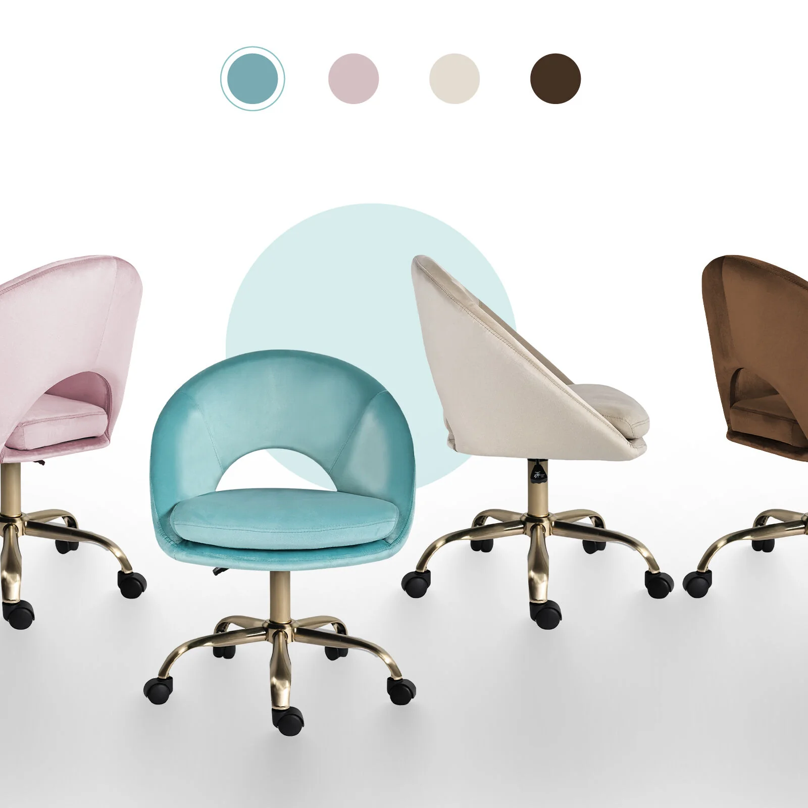 Office Desk Chair - Velvet Home Office Swivel Computer Seat COVE BLUE - Image 4