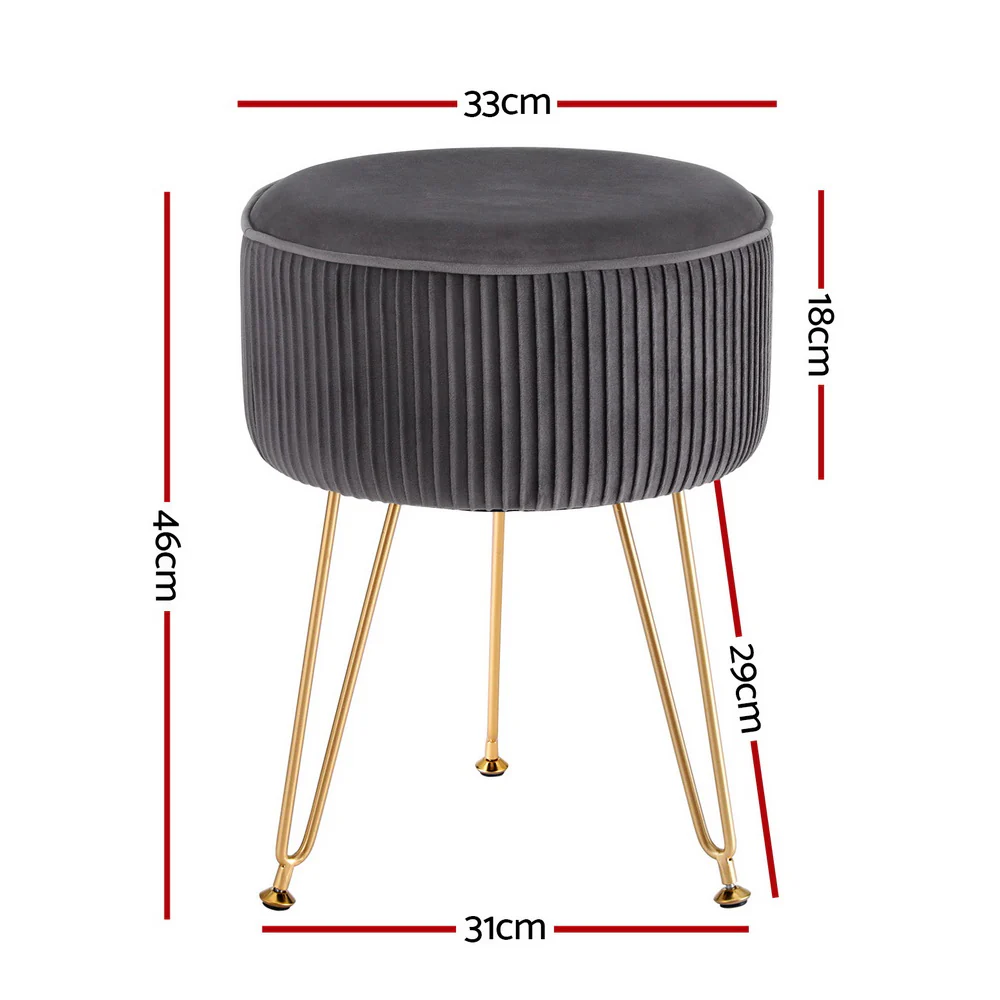 Ottoman Foot Stool Velvet Stripe Round Grey - Image 2