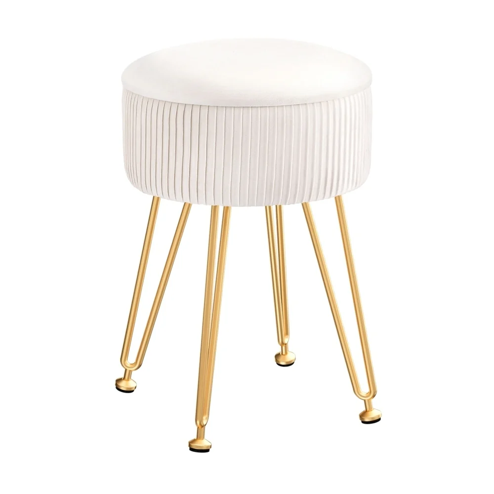 Ottoman Storage Foot Stool Velvet Round White