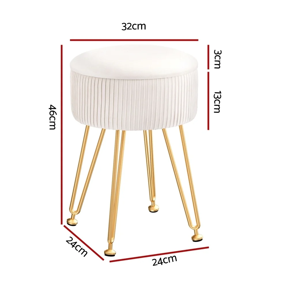 Ottoman Storage Foot Stool Velvet Round White - Image 2