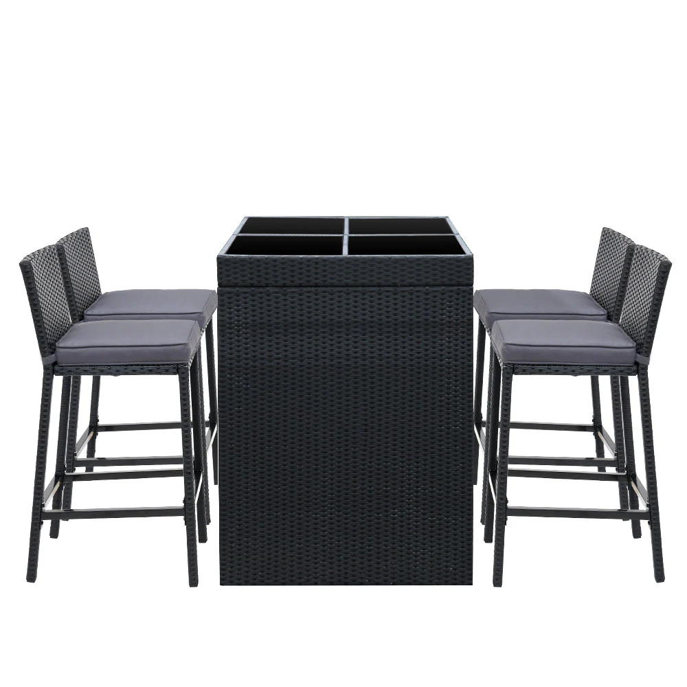 Outdoor Bar Set Table Chairs Stools Rattan Patio Furniture 4 Seaters - Image 3