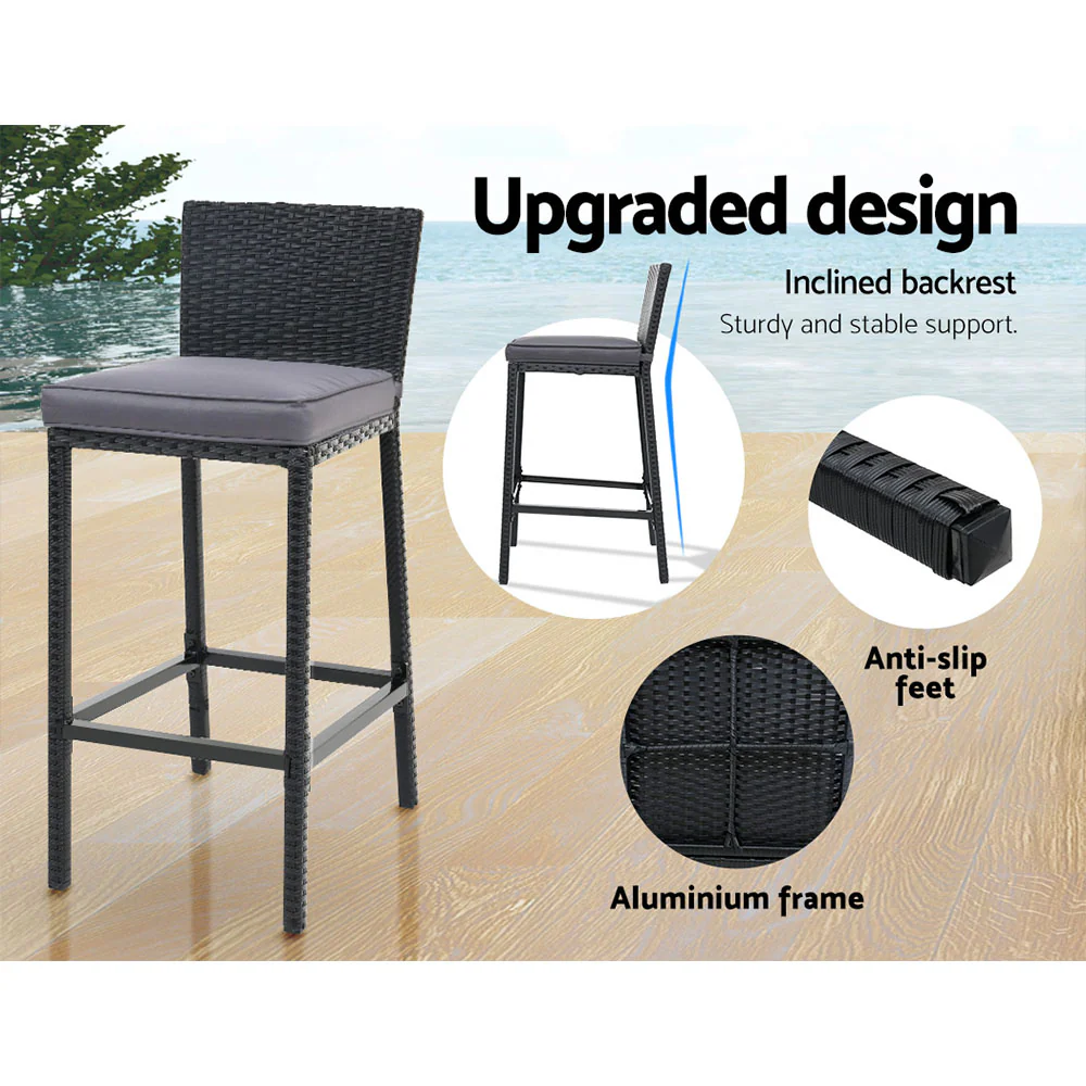 Outdoor Bar Set Table Chairs Stools Rattan Patio Furniture 4 Seaters - Image 5