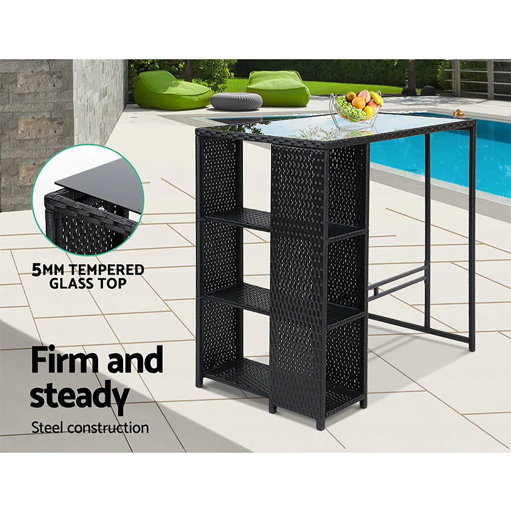 Outdoor Bar Set Table Stools Furniture Dining Chairs Wicker Patio Garden - Image 5