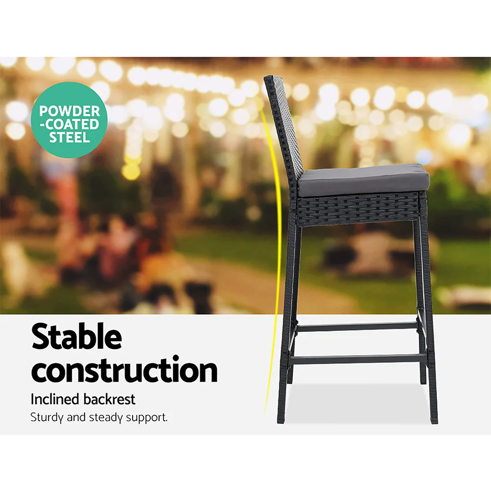 Outdoor Bar Set Table Stools Furniture Dining Chairs Wicker Patio Garden - Image 6