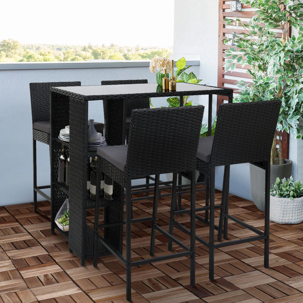 Outdoor Bar Set Table Stools Furniture Dining Chairs Wicker Patio Garden - Image 8