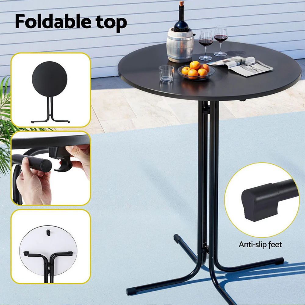 Outdoor Bar Table Round Folding Desk Top 109cm Patio Furniture Black - Image 5