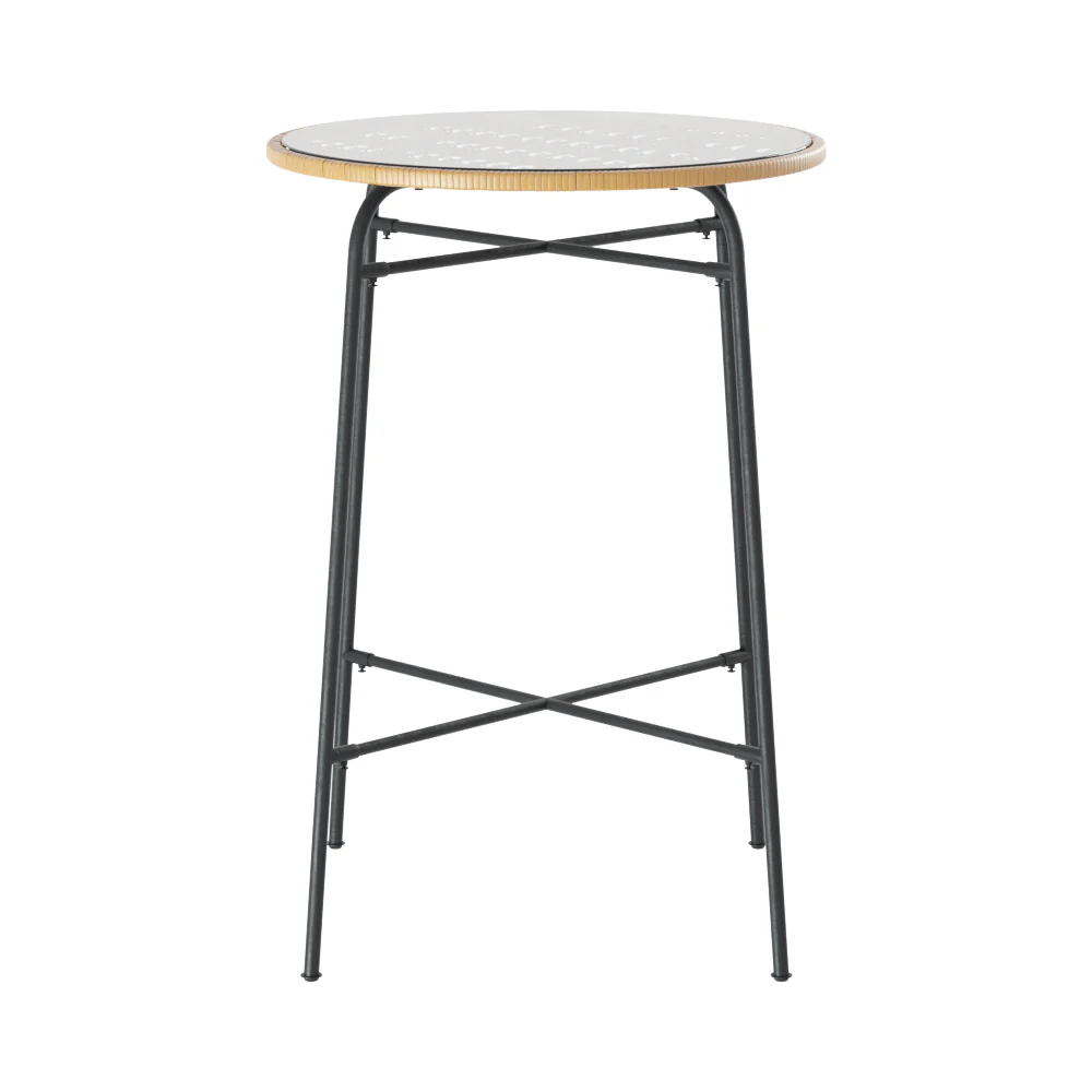 Outdoor Bar Table Wicker Dining Bistro Patio Balcony Glass Table Steel - Image 3